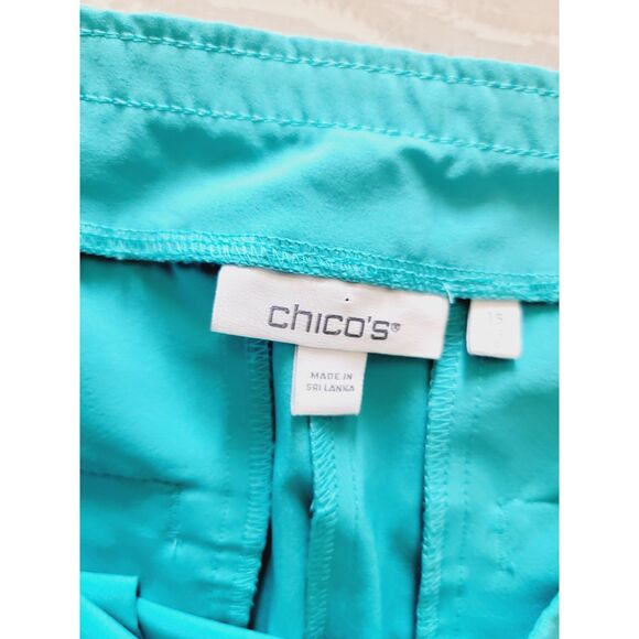 Chico's 1.5 Pull On Crop Pants Stretch Aqua Zip Pockets Flat Front M/L - Picture 5 of 6
